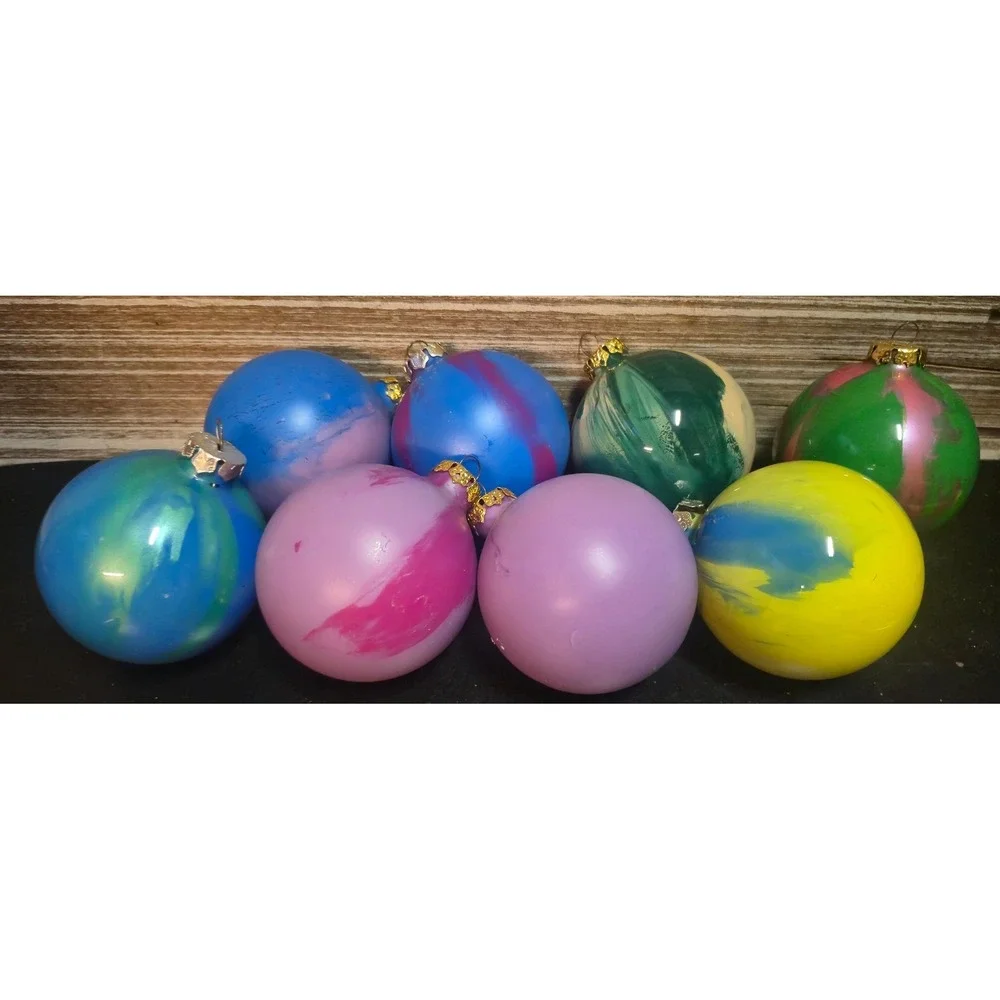 Set of 8 Hand Painted Swirl Glass Ball Christmas Ornaments Multicolor 3 Inch